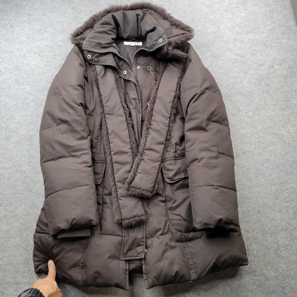 Max Mara Coat Womens Medium Jacket Down Hooded Fur Trim Belted Puffer Parka